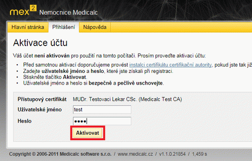 Aktivace účtu